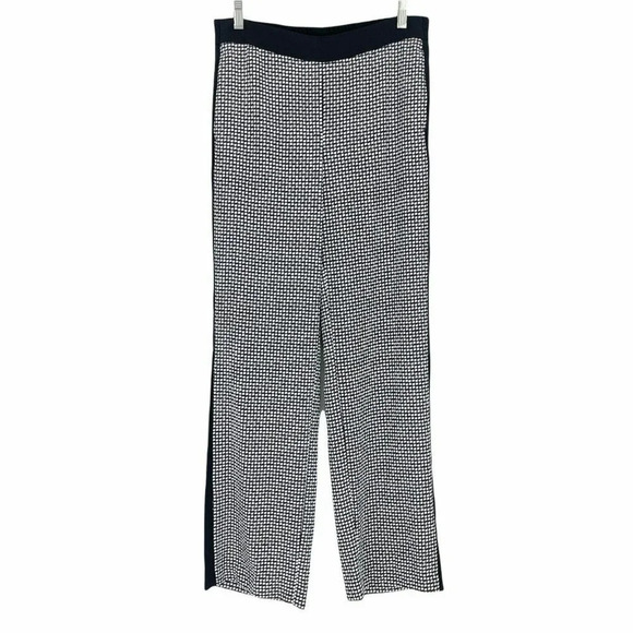 H&M Pants Women's Sz M Straight Wide Leg Pull on Elastic Waist Lined Black White - Picture 1 of 10